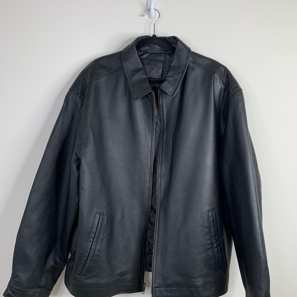 Saddlebred Men's Genuine Black Leather Jacket Collared Front Pocket XL New - Picture 1 of 15